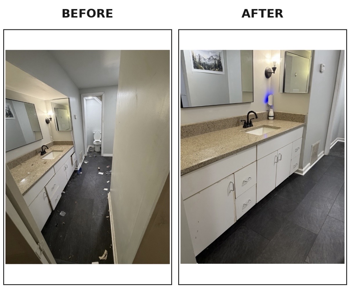 Bathroom vanity and floor: before and after house cleaning by Kirsten