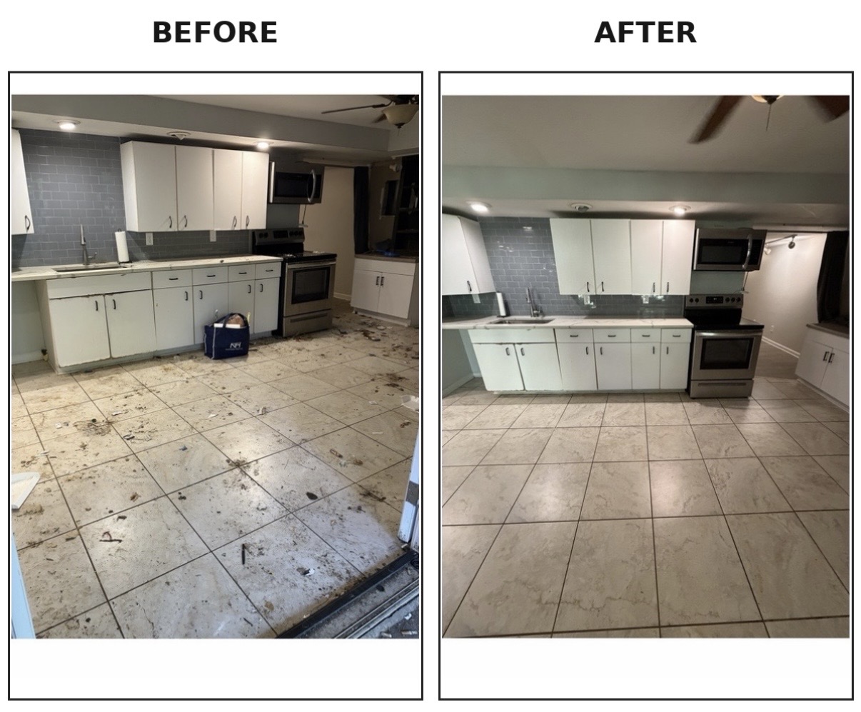 Kitchen and tile floor: before and after house cleaning by Kirsten